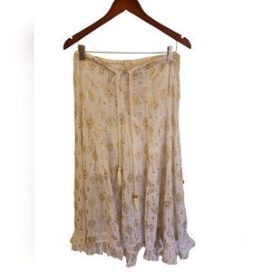 NWT Aqua Bloomingdale's White  Metallic Gold Swim Skirt  Tassel Belt Size Medium